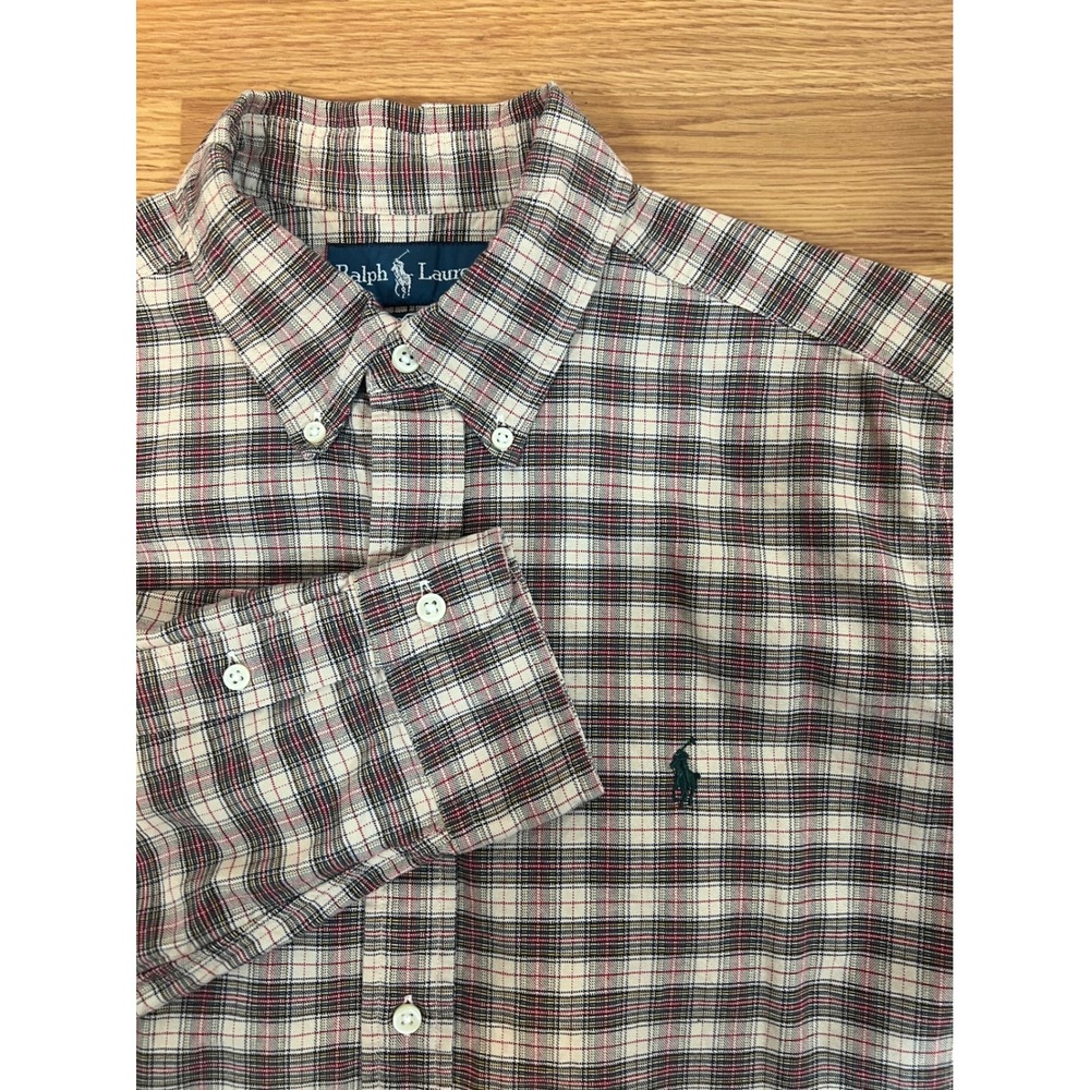 Ralph Lauren Classic Fit Plaid Button Down Shirt Mens Large Red Black Tan Cotton